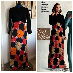 Vintage 70s Empire Waist Floral Maxi Dress Polyester